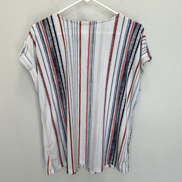 Cure | Keyhole Striped Short Sleeve Top Blouse Blue Red Stretch Size Large - Picture 7 of 7